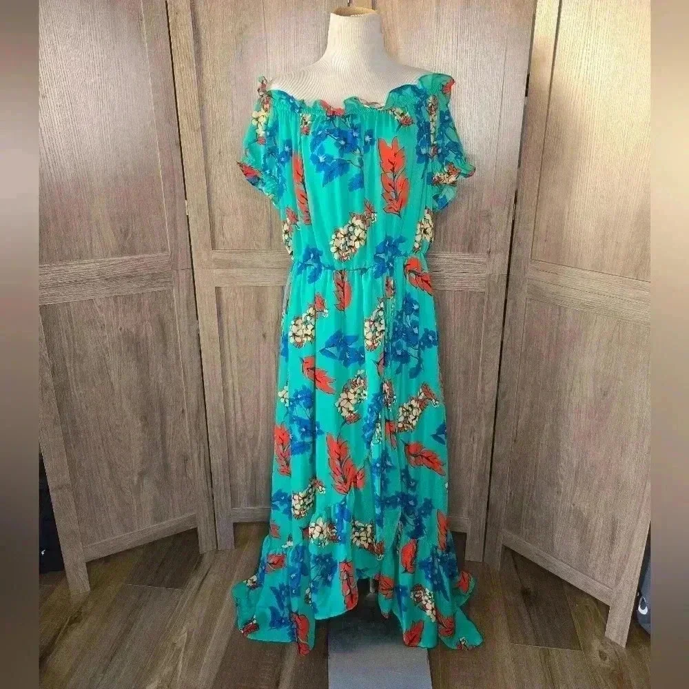 Anthropologie Belle Vere maxi green flower full dress - Picture 3 of 11